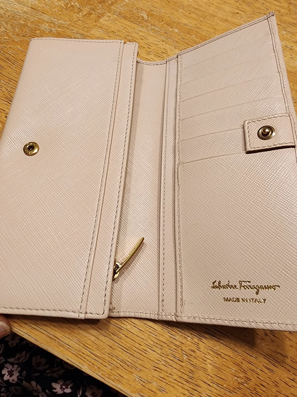 Salvatore Ferragamo Gancini long wallet pale pink With Gold Hardware